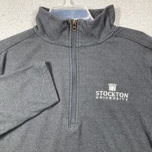 VTG  Stockton University Ospreys 1/4 Zip Sweater Men's Small Dark‎ Gray FLAWS